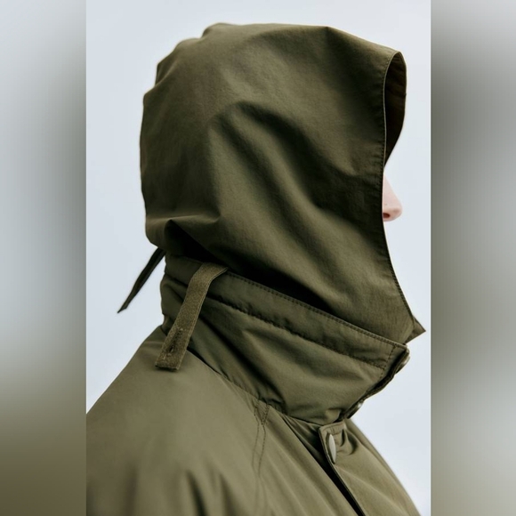 Zara Women's Double Breasted Long Waterproof Hoodie Jacket Coat Green Sz M - Picture 4 of 16